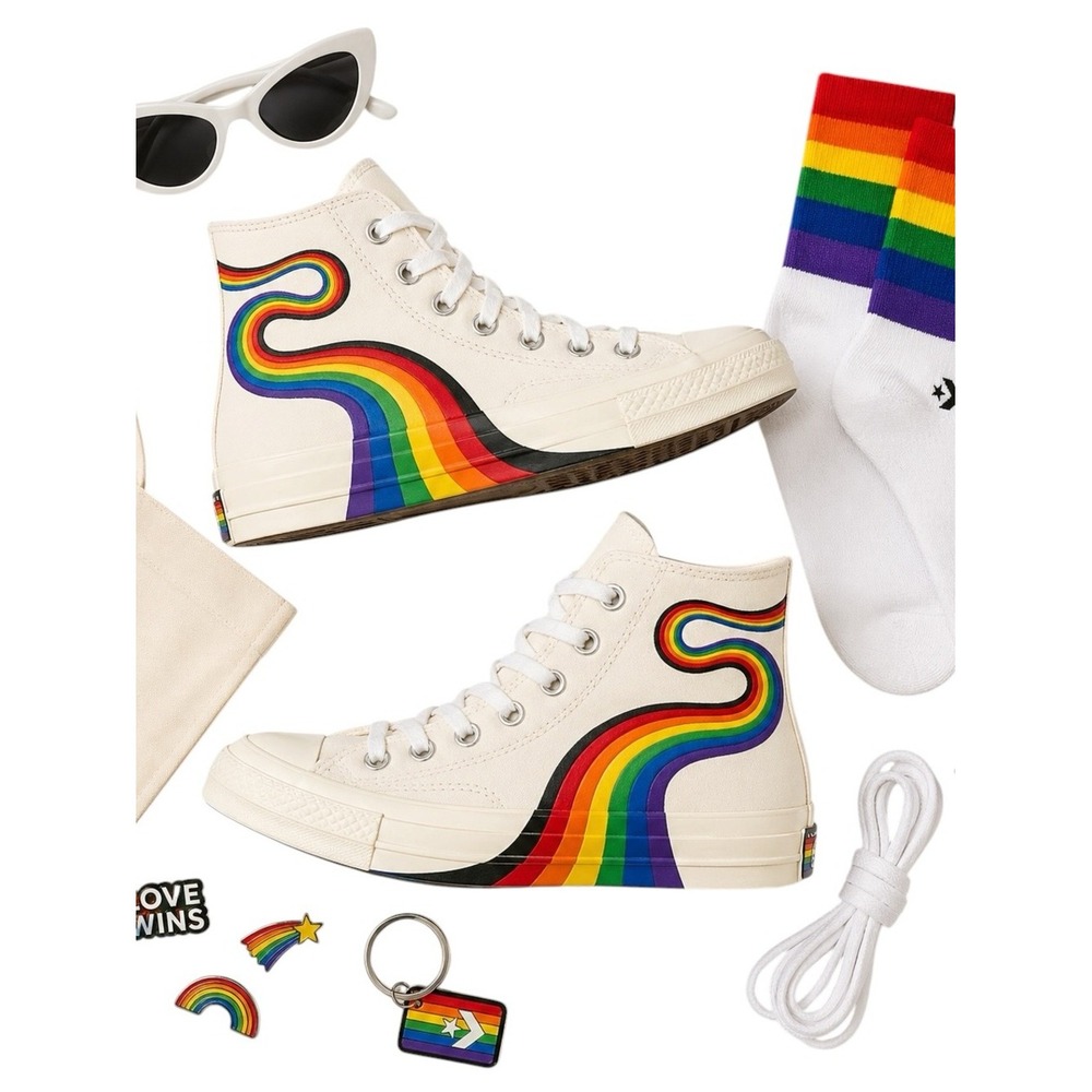 Converse Chuck Taylor Rainbow Flame High Top Sneakers Pride Rare EUC